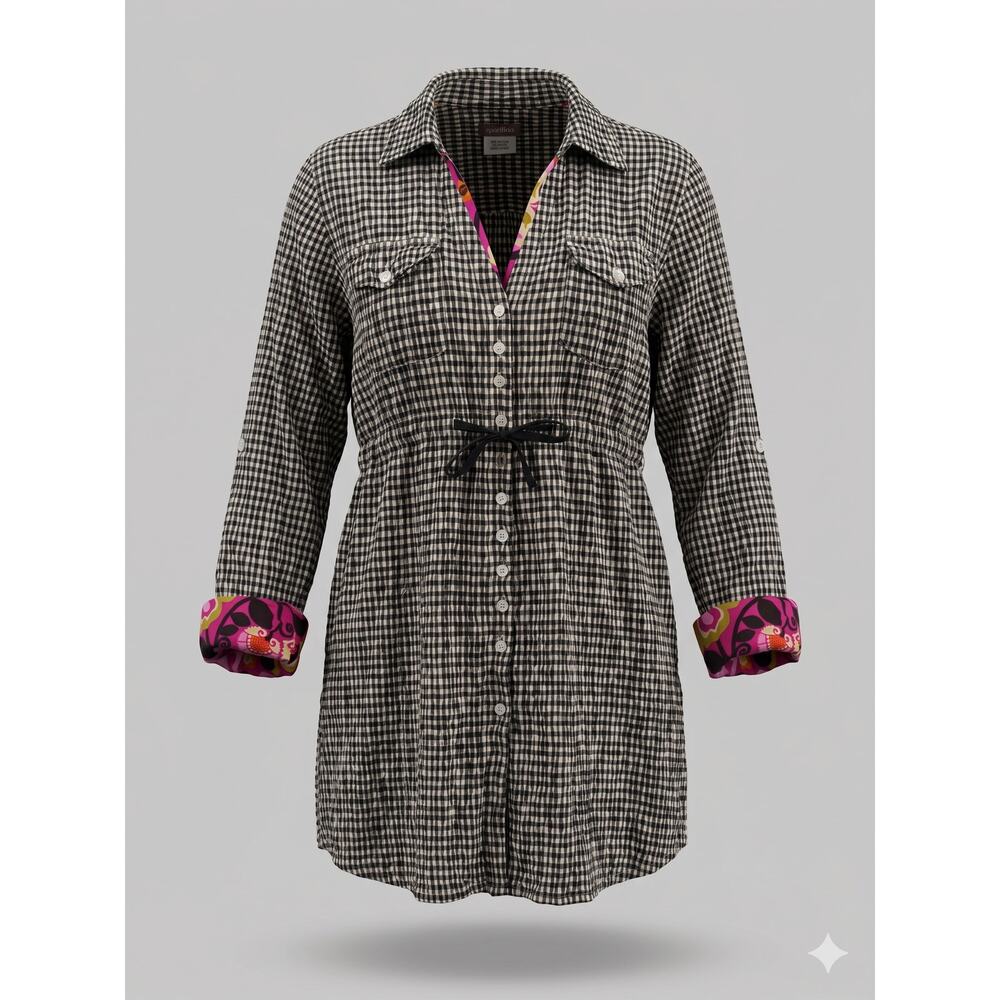 Spartina 449‎ Women's L Preppy Coastal Cottagecore Seersucker Roll Tab Tunic Top